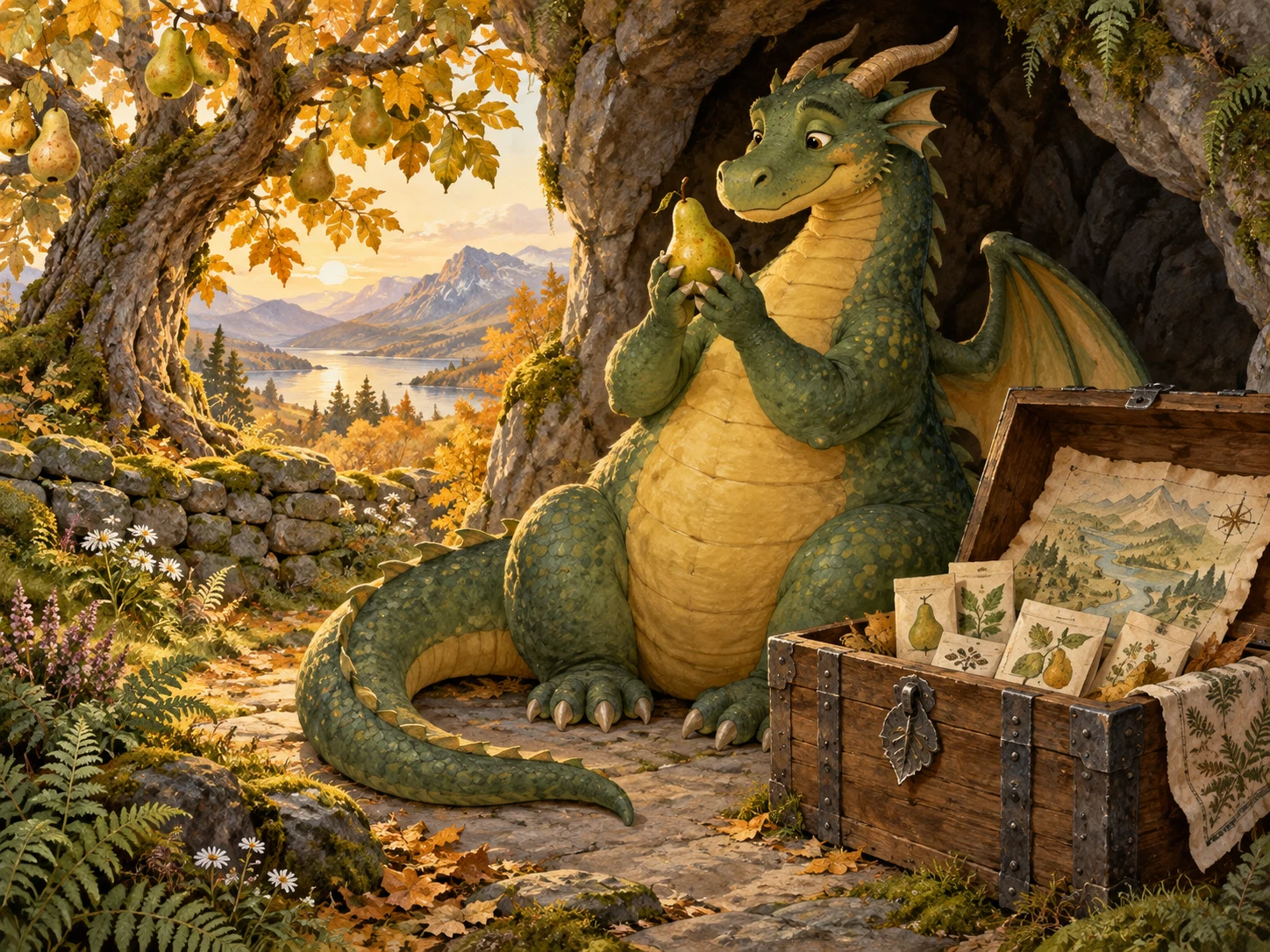Illustration av draken med ett päron